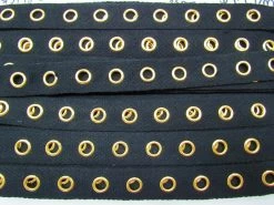 Cotton Eyelet Tape - Gold On Black #3448