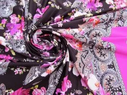 120cm Panel Romantic Paisley Spandex- Pink/Black #7472
