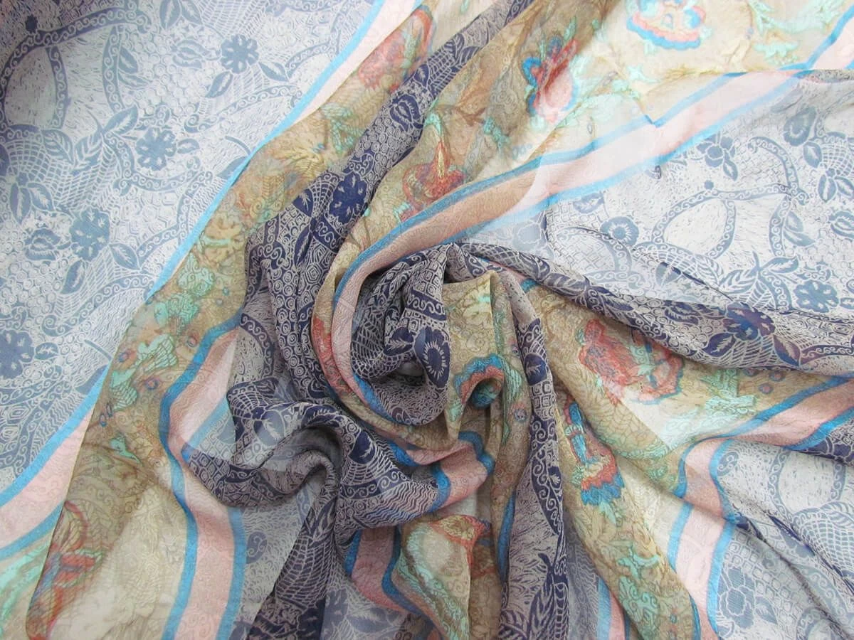 Orchard Garden Silk Georgette- Blue Stripe #5877 3 Orchard Garden Silk Georgette- Blue Stripe #5877