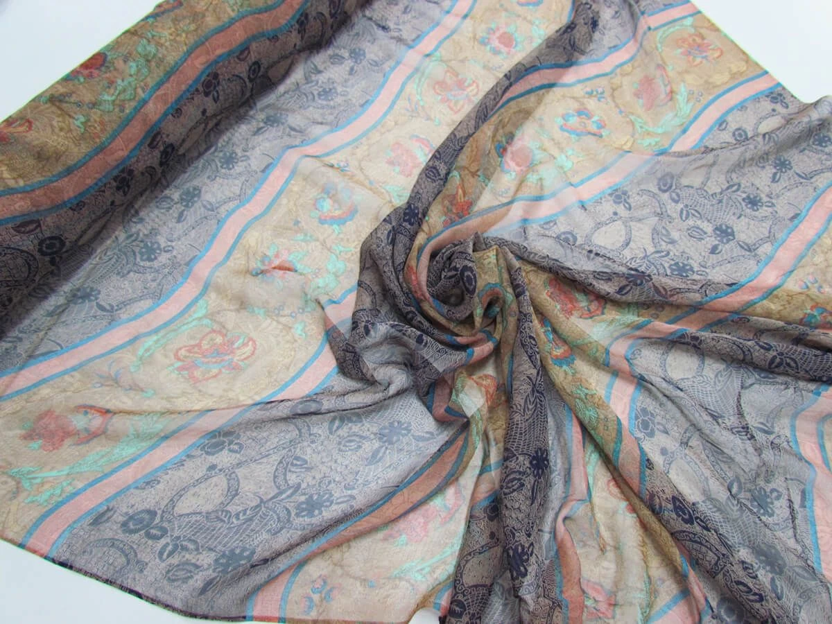 Orchard Garden Silk Georgette- Blue Stripe #5877 4 Orchard Garden Silk Georgette- Blue Stripe #5877 - Image 2