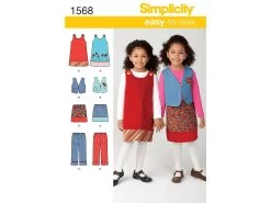 Simplicity Pattern S1568 Child's Jumper, Vest, Trousers And Skirt- Size A (3-4-5-6-7-8)