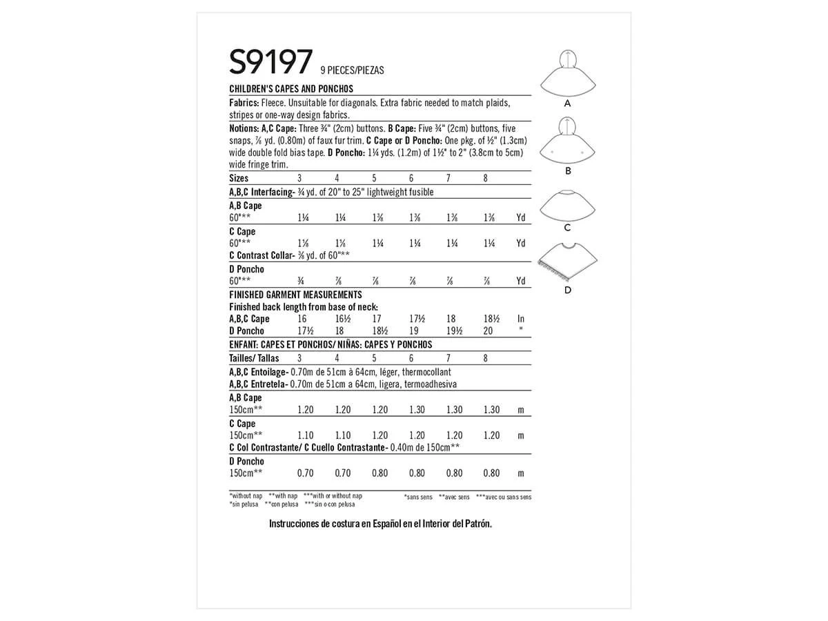 Simplicity Pattern S9197 CHILDREN'S CAPE & PONCHO- Size A (3-4-5-6-7-8) 4 Simplicity Pattern S9197 CHILDREN'S CAPE & PONCHO- Size A (3-4-5-6-7-8) - Image 2