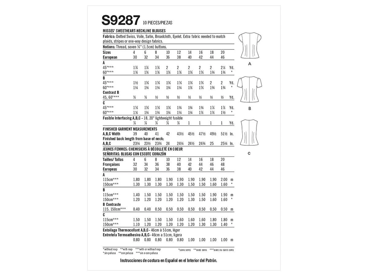 Simplicity Pattern S9287 MISSES SWEETHEART BLOUSE- Size D5(12-14-16-18-20) 4 Simplicity Pattern S9287 MISSES SWEETHEART BLOUSE- Size D5(12-14-16-18-20) - Image 2