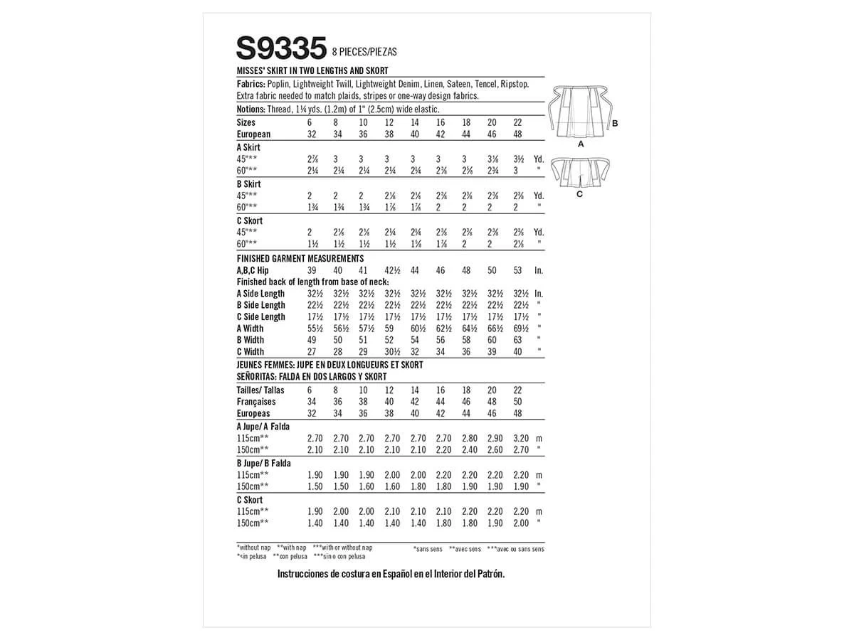 Simplicity Pattern S9335 MISSES' SKIRTS & SKORT- Size R5 (14-16-18-20-22) 4 Simplicity Pattern S9335 MISSES' SKIRTS & SKORT- Size R5 (14-16-18-20-22) - Image 2