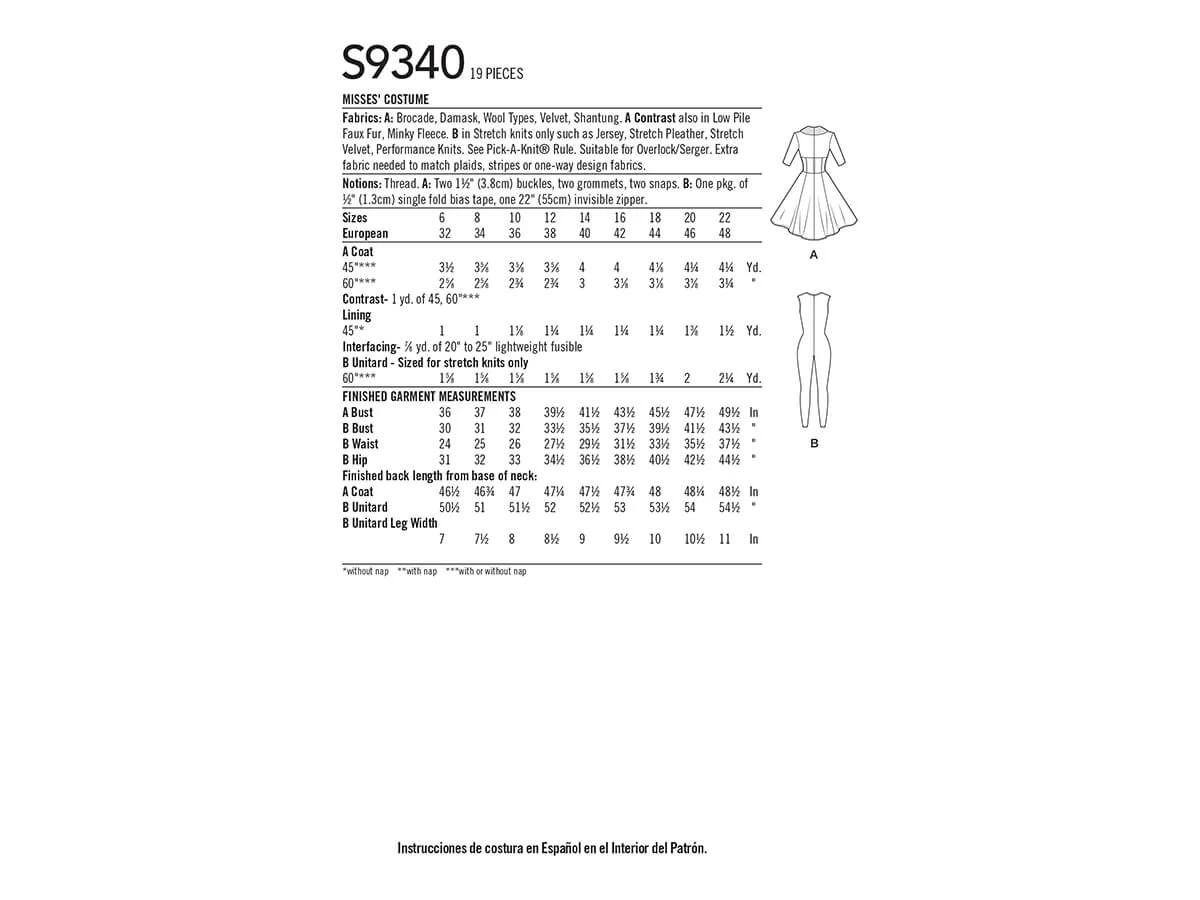 Simplicity Pattern S9340 MISSES' COSTUME- Size R5 (14-16-18-20-22) 4 Simplicity Pattern S9340 MISSES' COSTUME- Size R5 (14-16-18-20-22) - Image 2