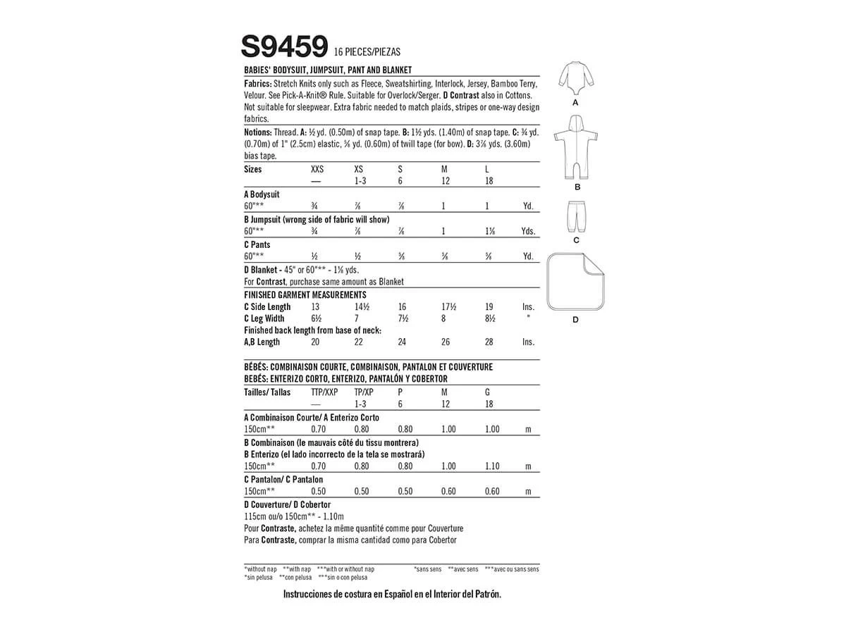 Simplicity Pattern S9459 BABY JMPST, PNT, BLANKET- Size A (XXS-XS-S-M-L) 4 Simplicity Pattern S9459 BABY JMPST, PNT, BLANKET- Size A (XXS-XS-S-M-L) - Image 2