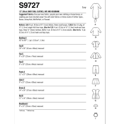 Simplicity Pattern S9727 15" Baby Doll Clothes, Hat And Headband- Size OS (ONE SIZE) -Clothing Fabrics Shop s9727 back